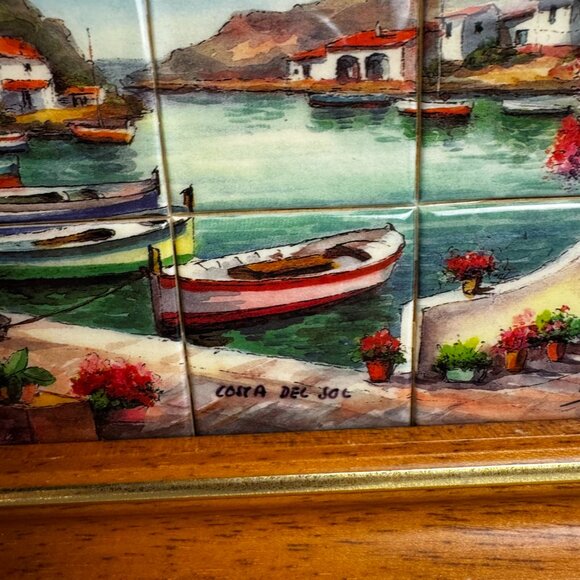 Glazed Tile 1.25" Paint of Mediterranean Coastal Scene Costa Del Sol Ruz Spain - Picture 12 of 14